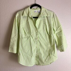 Real Clothes from Saks Green Striped Collared Shirt
